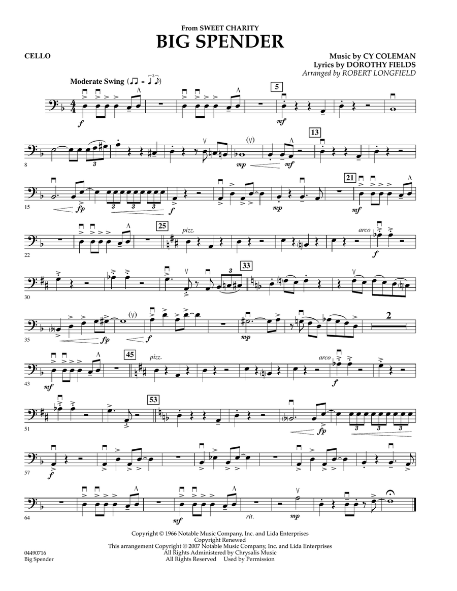 Cy Coleman: Big Spender (Sweet Charity) - Cello Orchestra scores gallery preview page 1