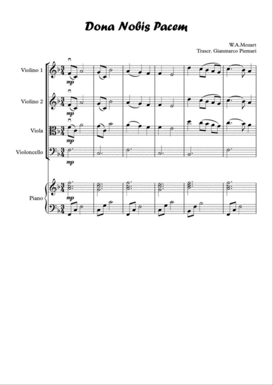 Dona Nobis Pacem (W.A.Mozart) Piano Quartet scores gallery preview page 3