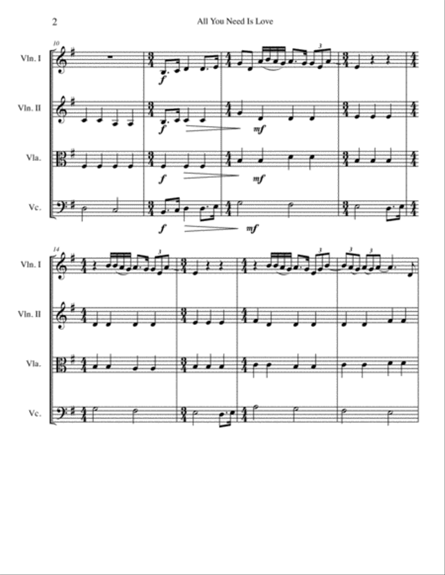 All You Need Is Love String Quartet scores gallery preview page 2