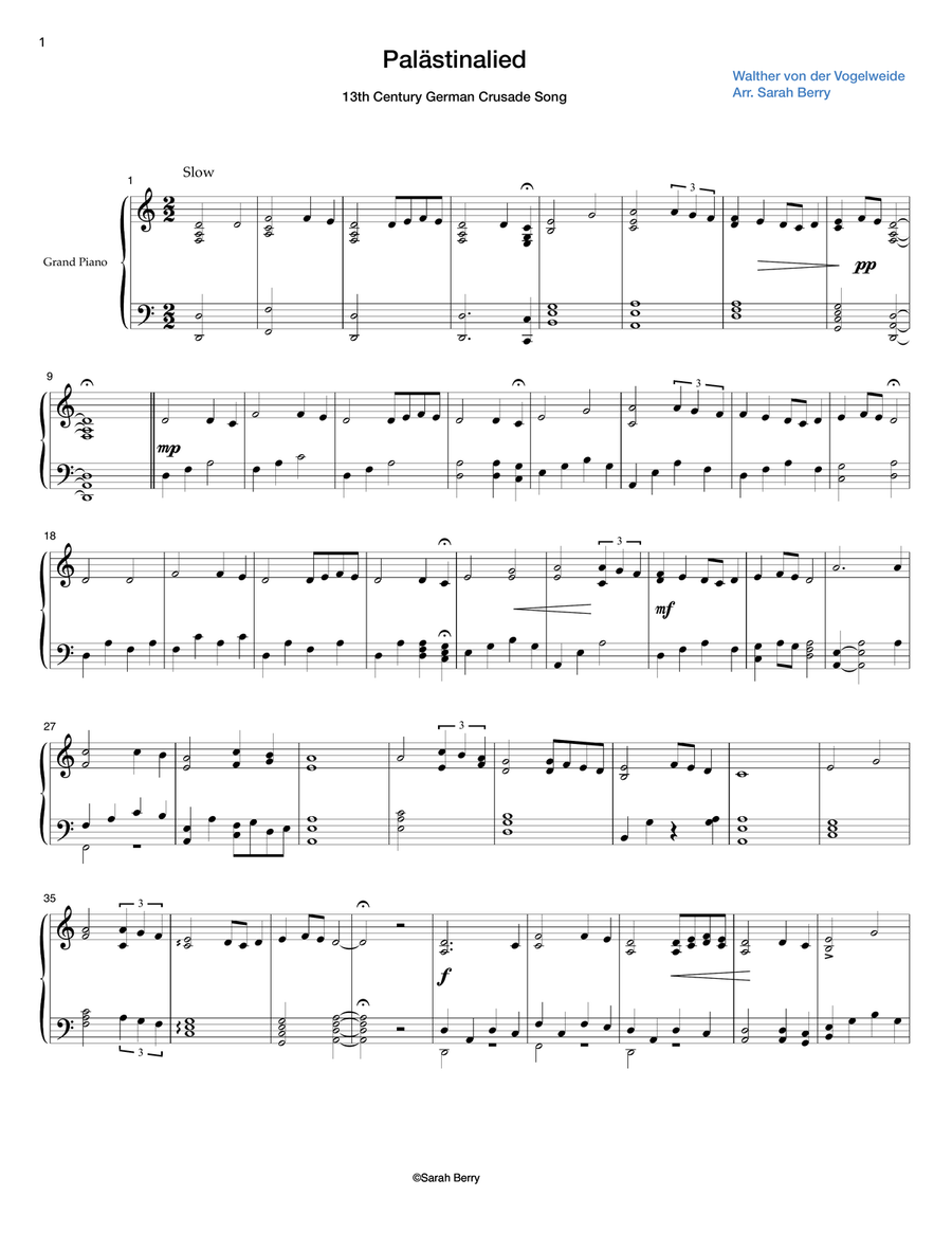 Palastinalied: A Medieval Crusade Song Arranged for the Piano Piano Solo scores gallery preview page 1