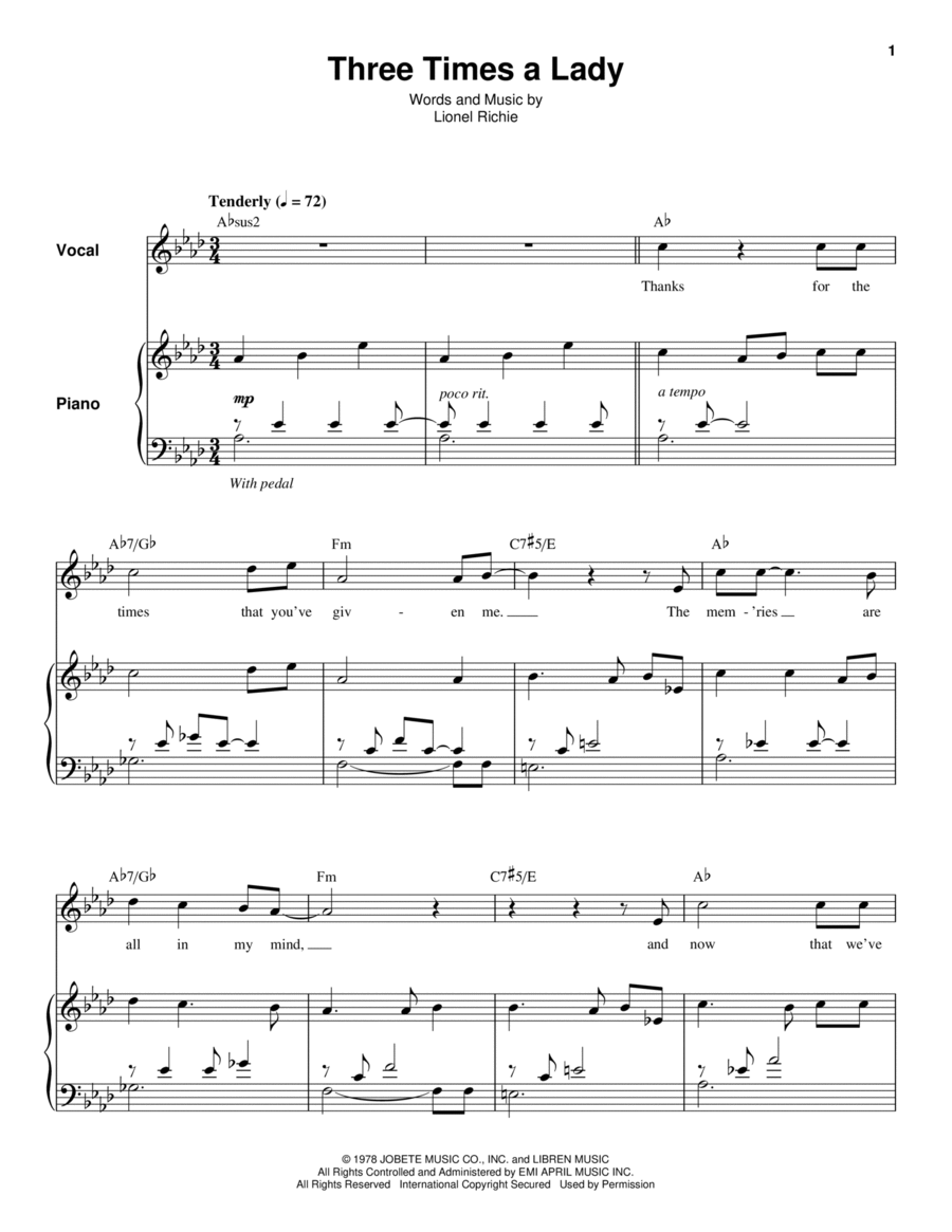 Three Times A Lady Three Times A Lady Piano scores gallery preview page 1