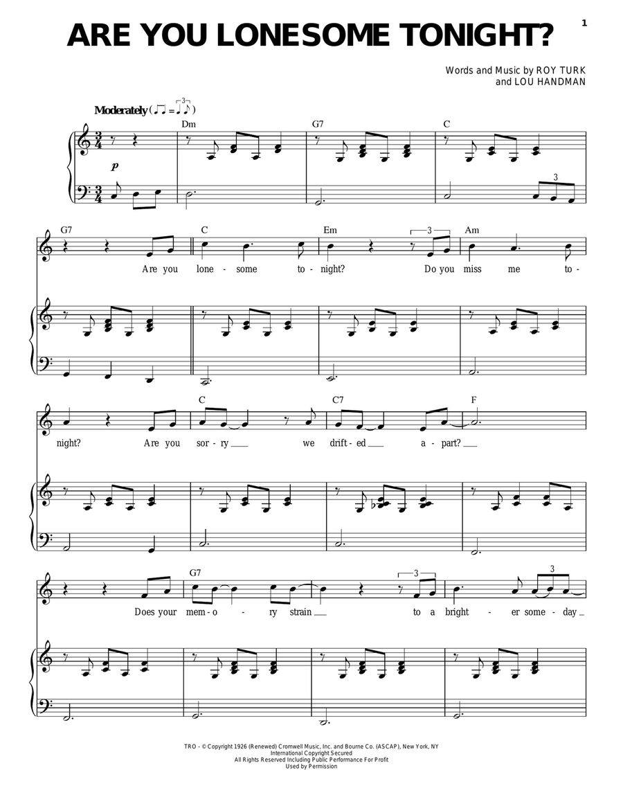 Are You Lonesome Tonight? Voice scores gallery preview page 1