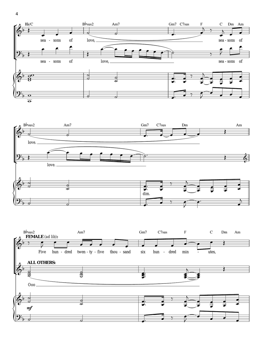 Seasons Of Love (from Rent) Piano, Vocal scores gallery preview page 4