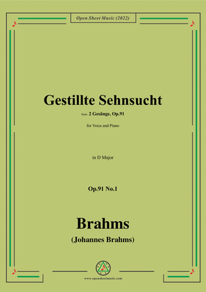 Book cover for Brahms-Gestillte Sehnsucht,from 2 Gesange,Op.91 No.1,in D Major,for Voice&Piano