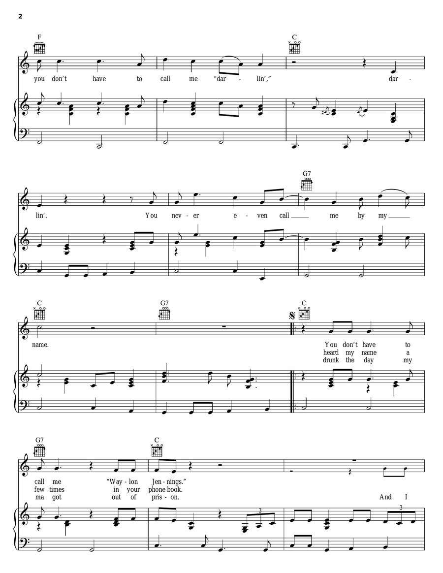 You Never Even Call Me By My Name Piano, Vocal, Guitar scores gallery preview page 2