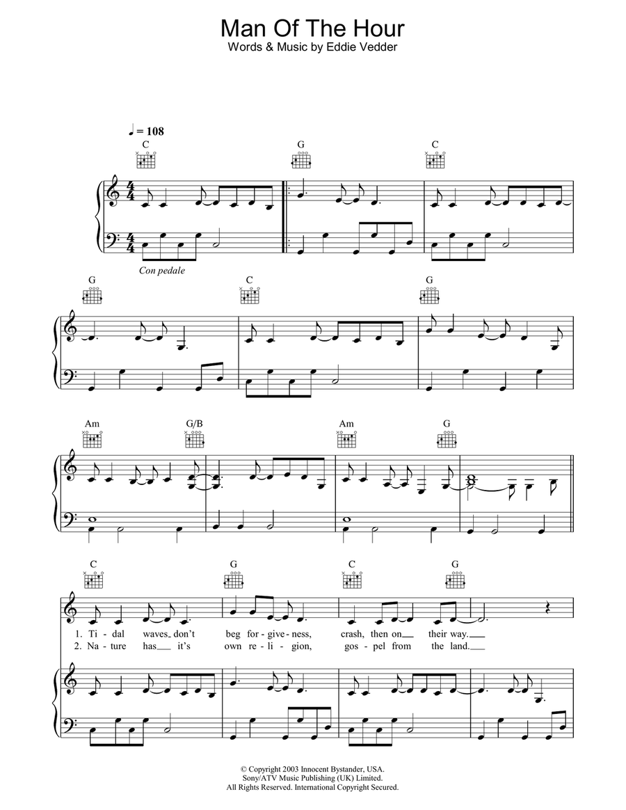 Man Of The Hour Man Of The Hour Piano, Vocal, Guitar scores gallery preview page 1