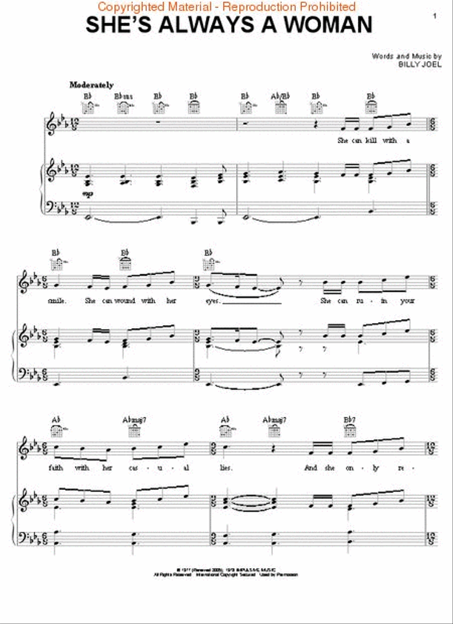 She's Always a Woman She's Always a Woman Piano, Vocal, Guitar scores gallery preview page 2