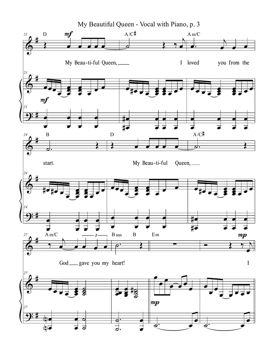 MY BEAUTIFUL QUEEN, Voice with Piano (Lead Sheet included) Piano, Vocal scores gallery preview page 4