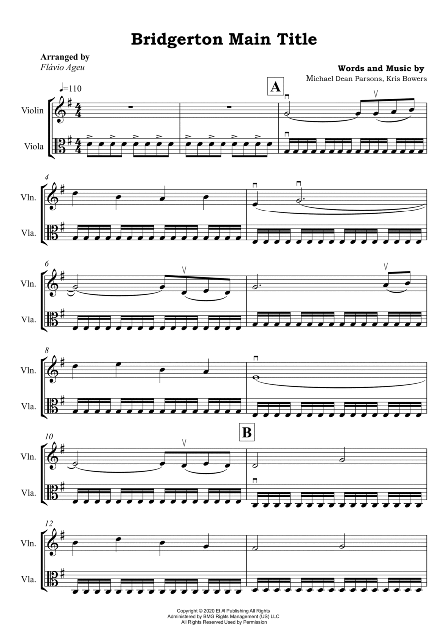 Bridgerton Main Title String Duet scores gallery preview page 1
