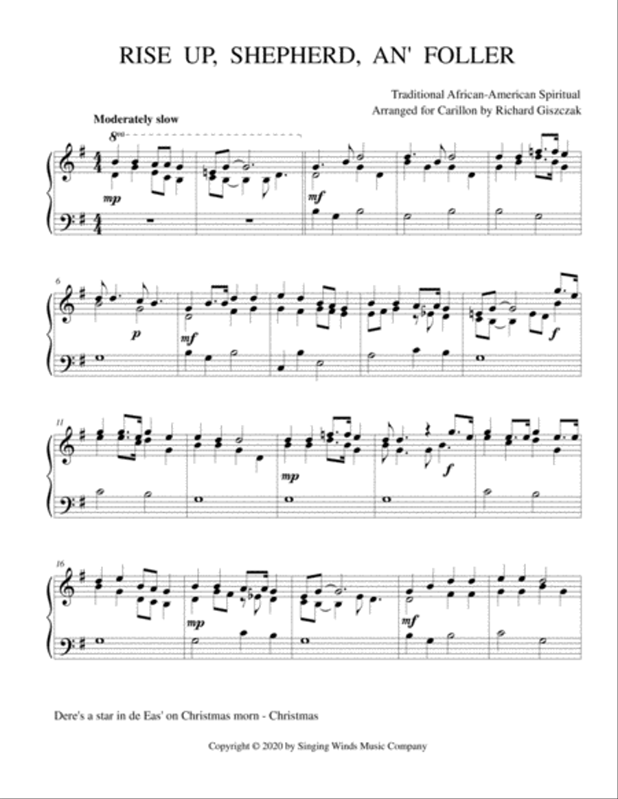 Rise Up, Shepherd, an' Foller Carillon scores gallery preview page 1