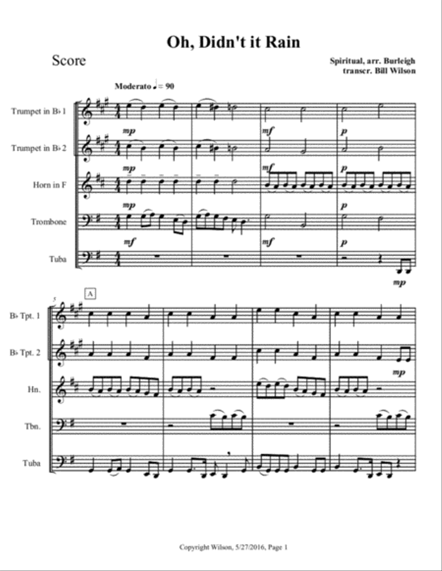 Oh, Didn't It Rain Brass Quintet scores gallery preview page 2