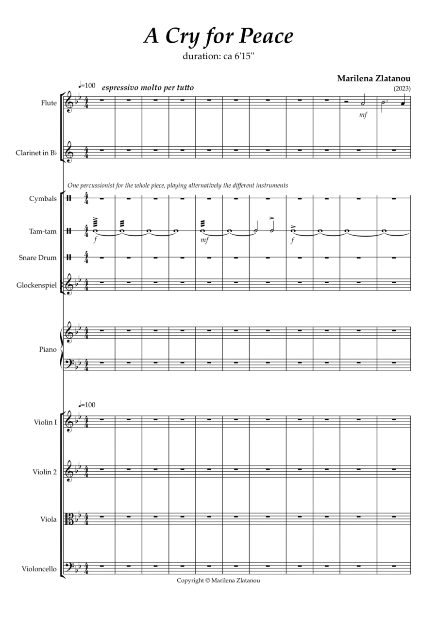 A CRY FOR PEACE, for chamber group School and Community scores gallery preview page 1
