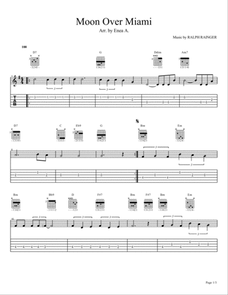 Moon Over Miami Moon Over Miami Electric Guitar scores gallery preview page 1