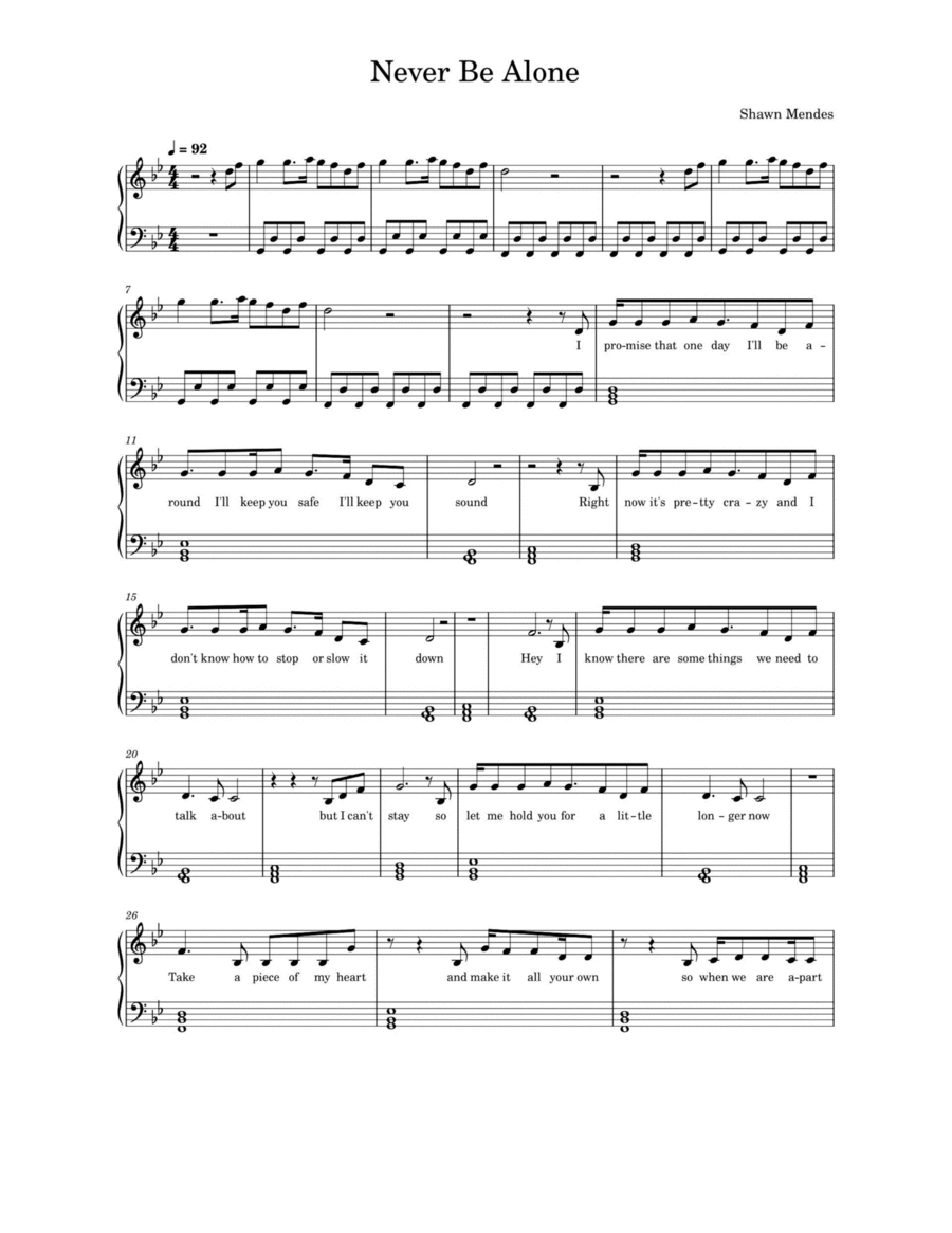 Never Be Alone Piano Solo scores gallery preview page 1