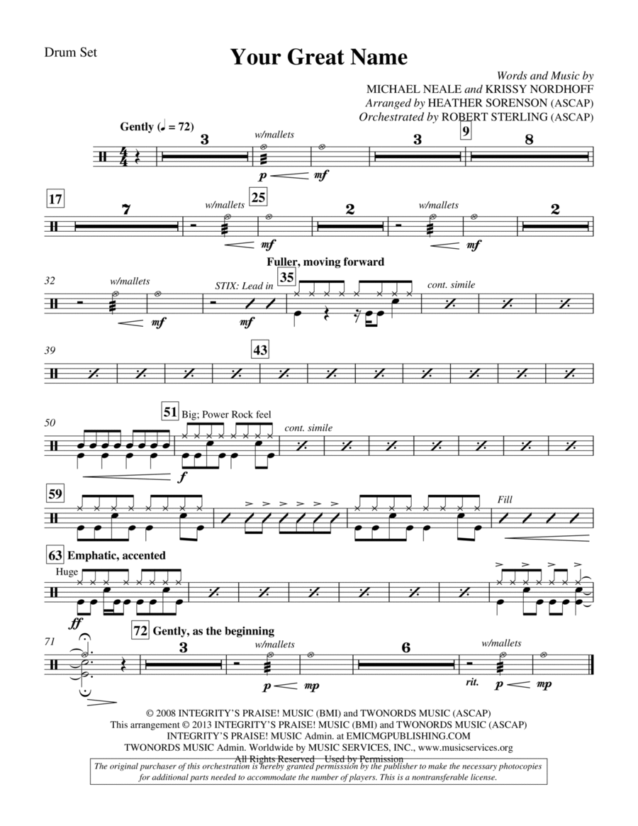 Your Great Name - Drum Set Choir scores gallery preview page 1