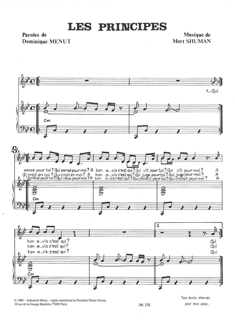 Les Principes Piano, Vocal scores gallery preview page 1