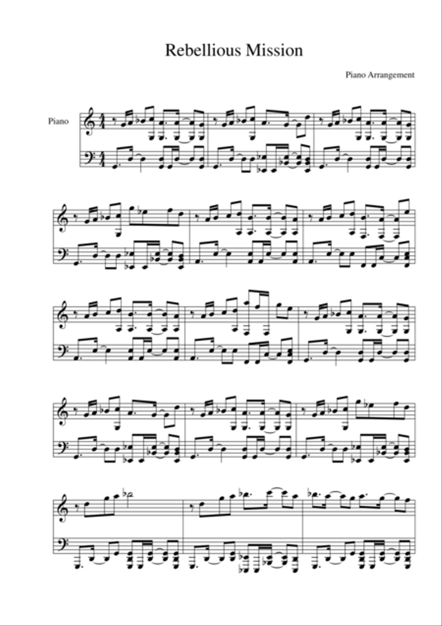 Rebellious Mission (Hugh the Southern Flame Original Soundtrack) Piano Solo scores gallery preview page 1