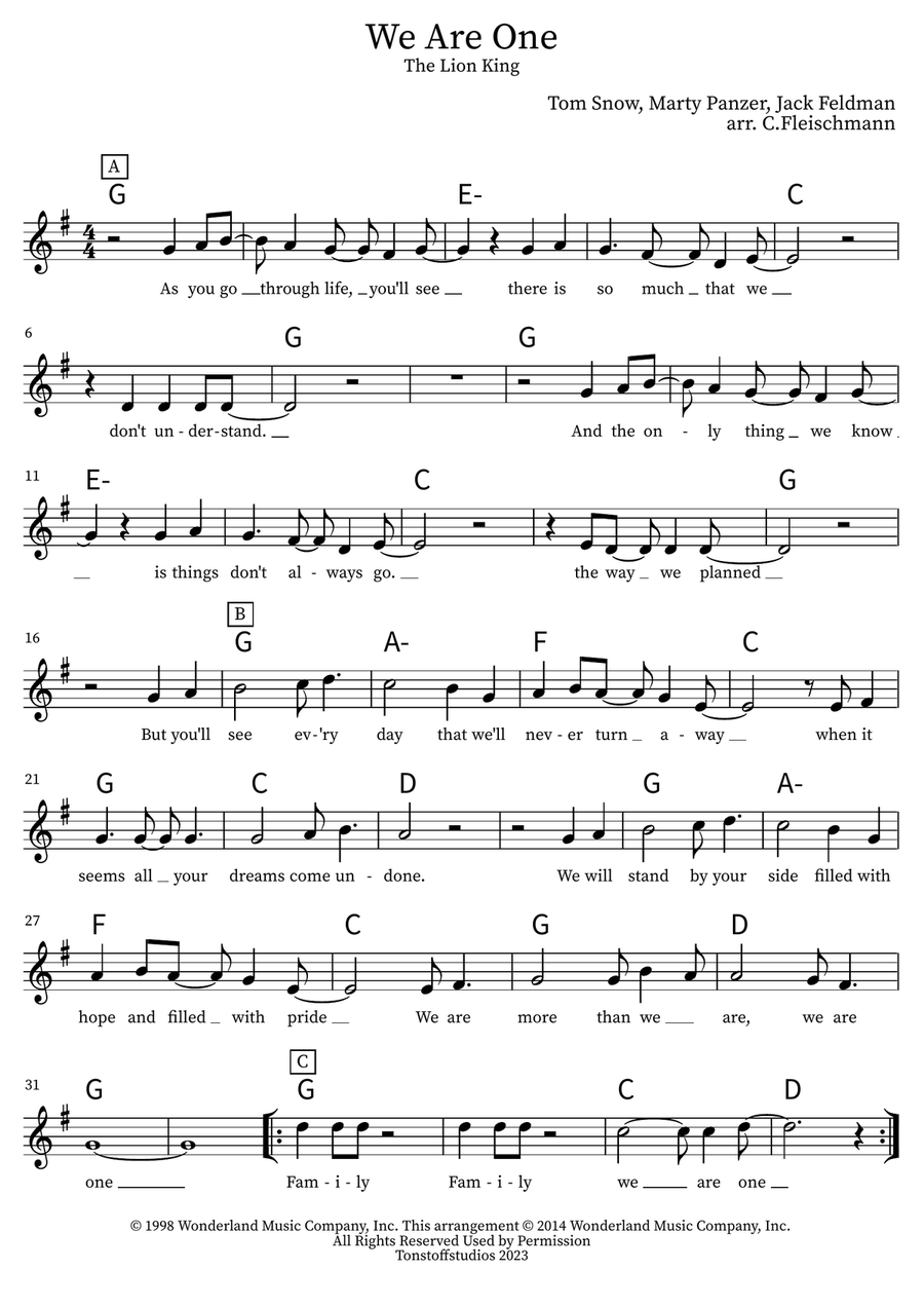 We Are One Piano scores gallery preview page 1