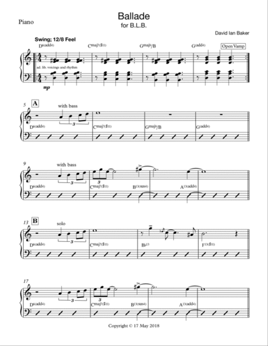 Ballade (For B.L.B.) Jazz Ensemble scores gallery preview page 1