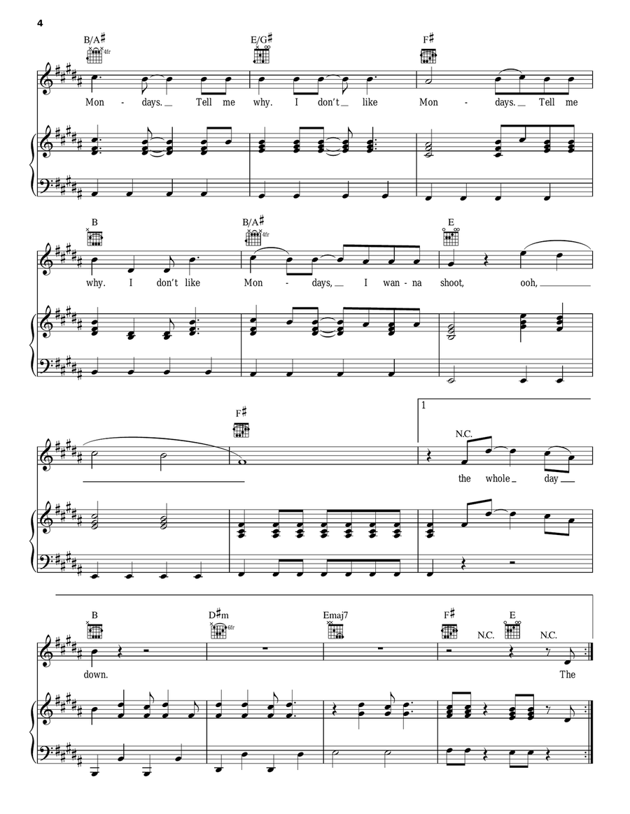 I Don't Like Mondays Piano, Vocal, Guitar scores gallery preview page 4