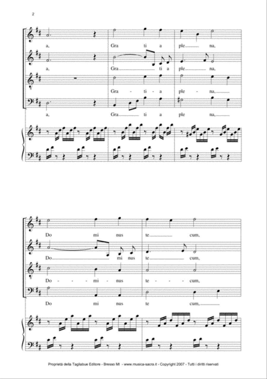AVE MARIA by Gounod - Arr. in canon for SATB Choir and piano/Organ 4-Part scores gallery preview page 2