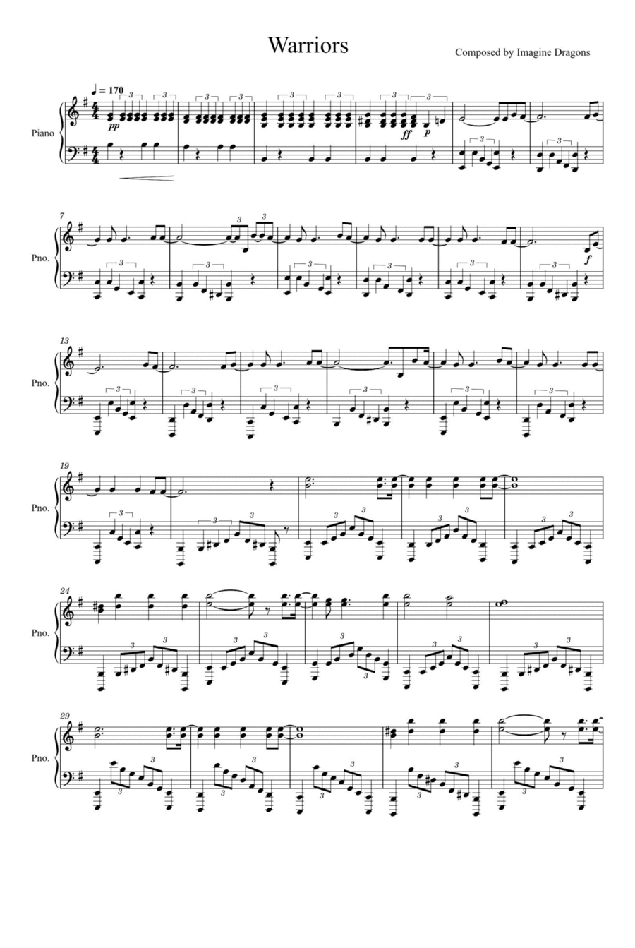 Warriors Warriors Piano Solo scores gallery preview page 1