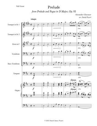 Book cover for Prelude in D Major, Op. 93 (Organ, Brass & Timpani)