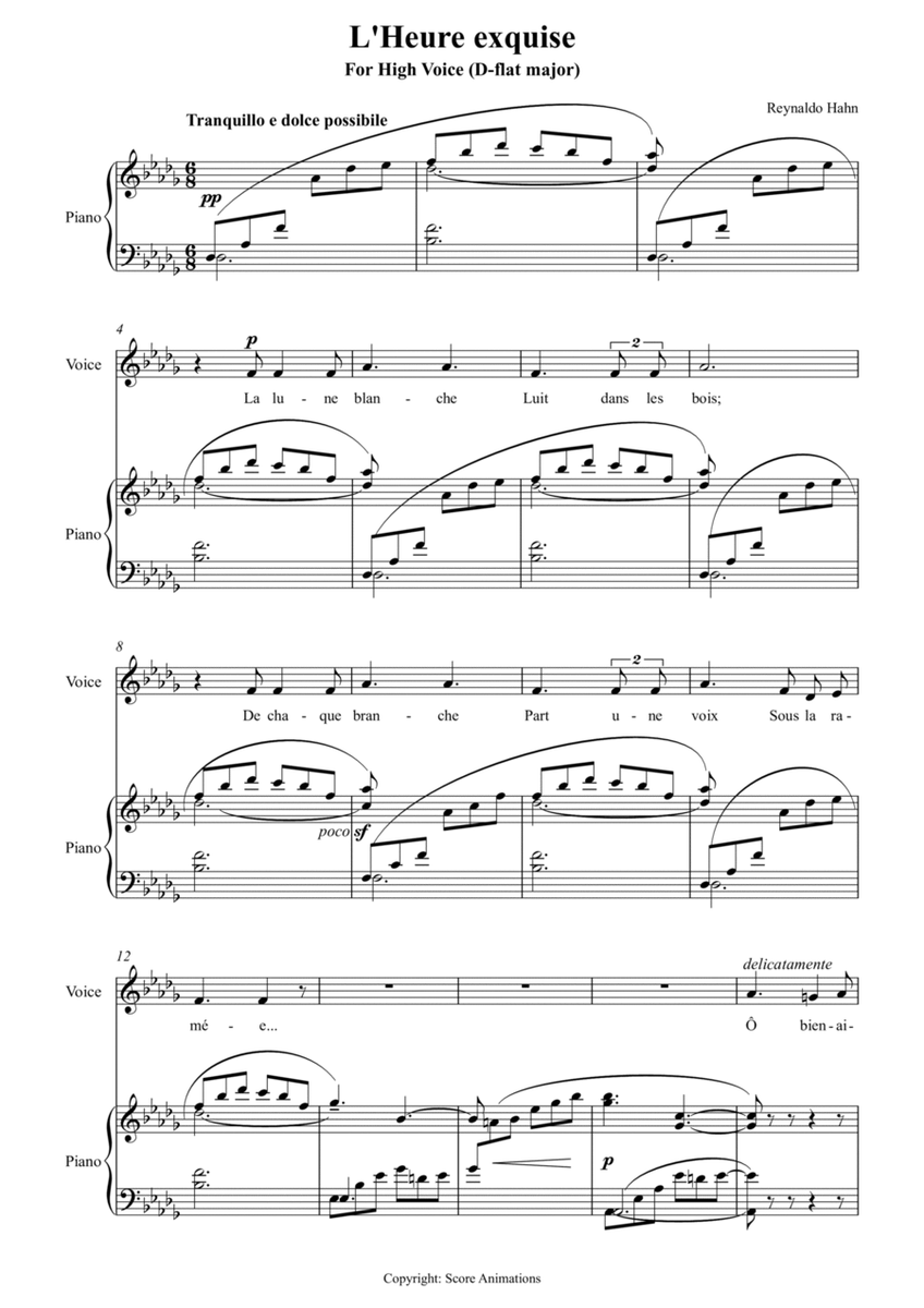 "L'heure exquise" for High Voice (D-flat major)