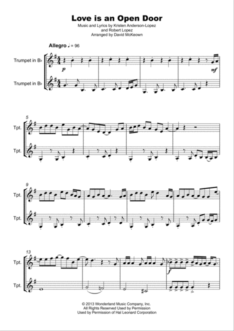 Love Is An Open Door Trumpet Duet scores gallery preview page 2