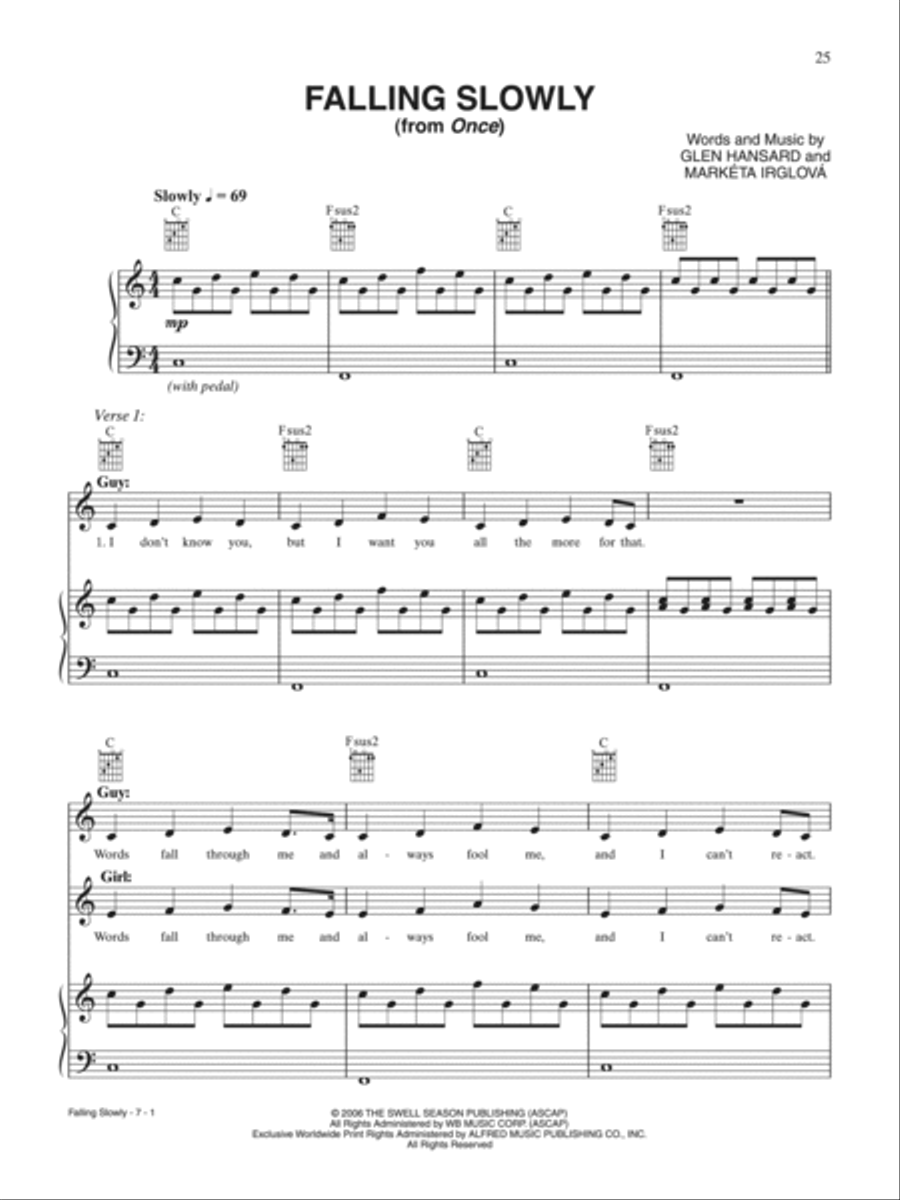 Falling Slowly Piano, Vocal, Guitar scores gallery preview page 1