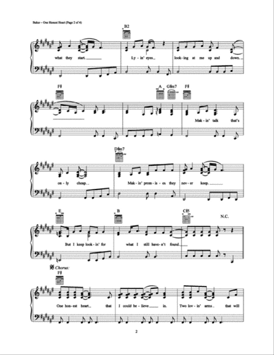One Honest Heart One Honest Heart Piano, Vocal, Guitar scores gallery preview page 2