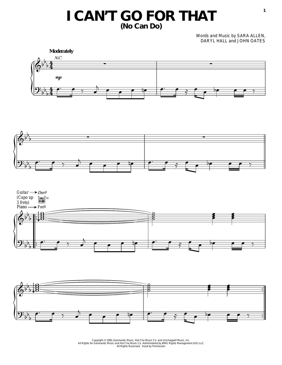 I Can't Go For That Piano, Vocal, Guitar scores gallery preview page 1