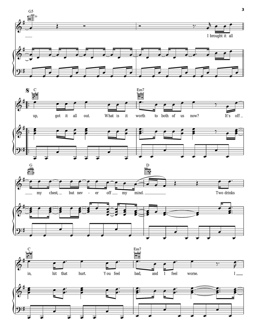 Drunk Last Night Drunk Last Night Piano, Vocal, Guitar scores gallery preview page 3