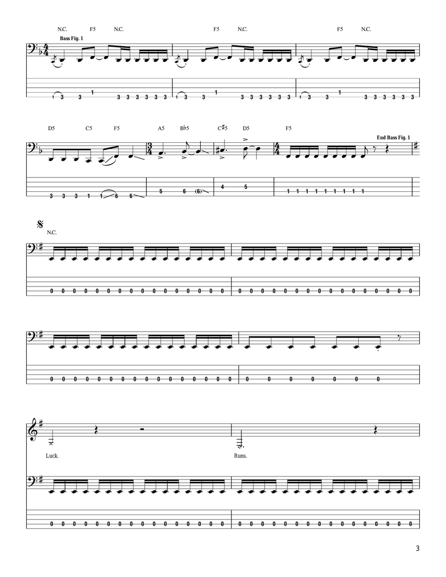 All Nightmare Long Bass Guitar Tablature scores gallery preview page 3