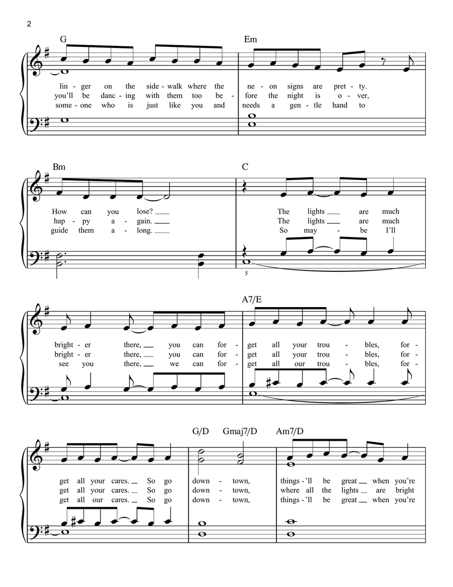 Downtown Downtown Easy Piano scores gallery preview page 2