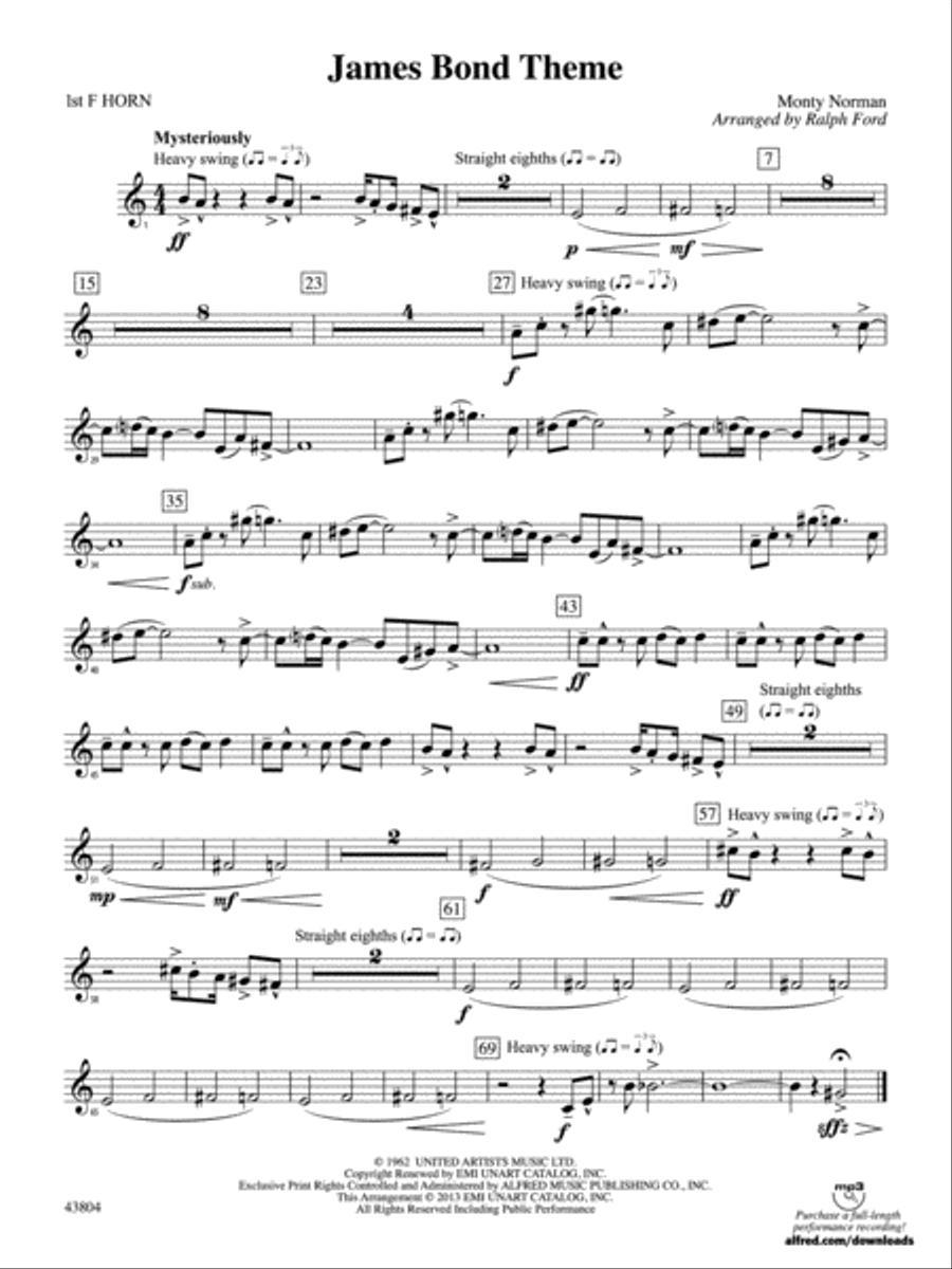James Bond Theme: 1st F Horn Full Orchestra scores gallery preview page 1