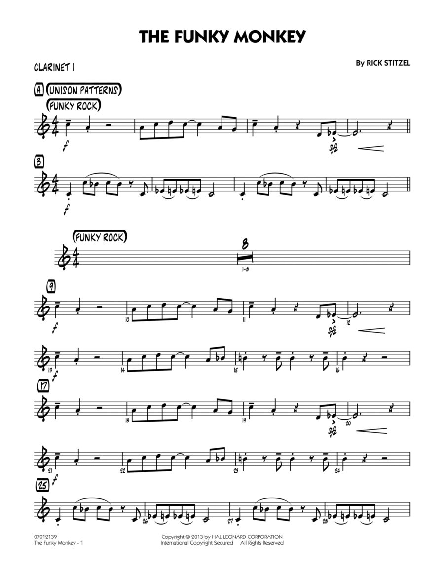 The Funky Monkey - Bb Clarinet 1 Jazz Ensemble scores gallery preview page 1