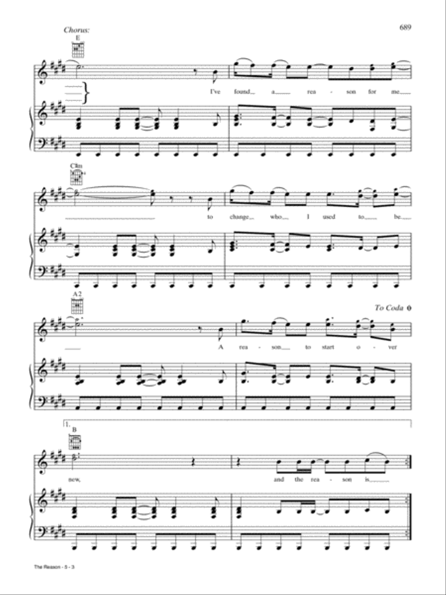The Reason The Reason Piano, Vocal, Guitar scores gallery preview page 3