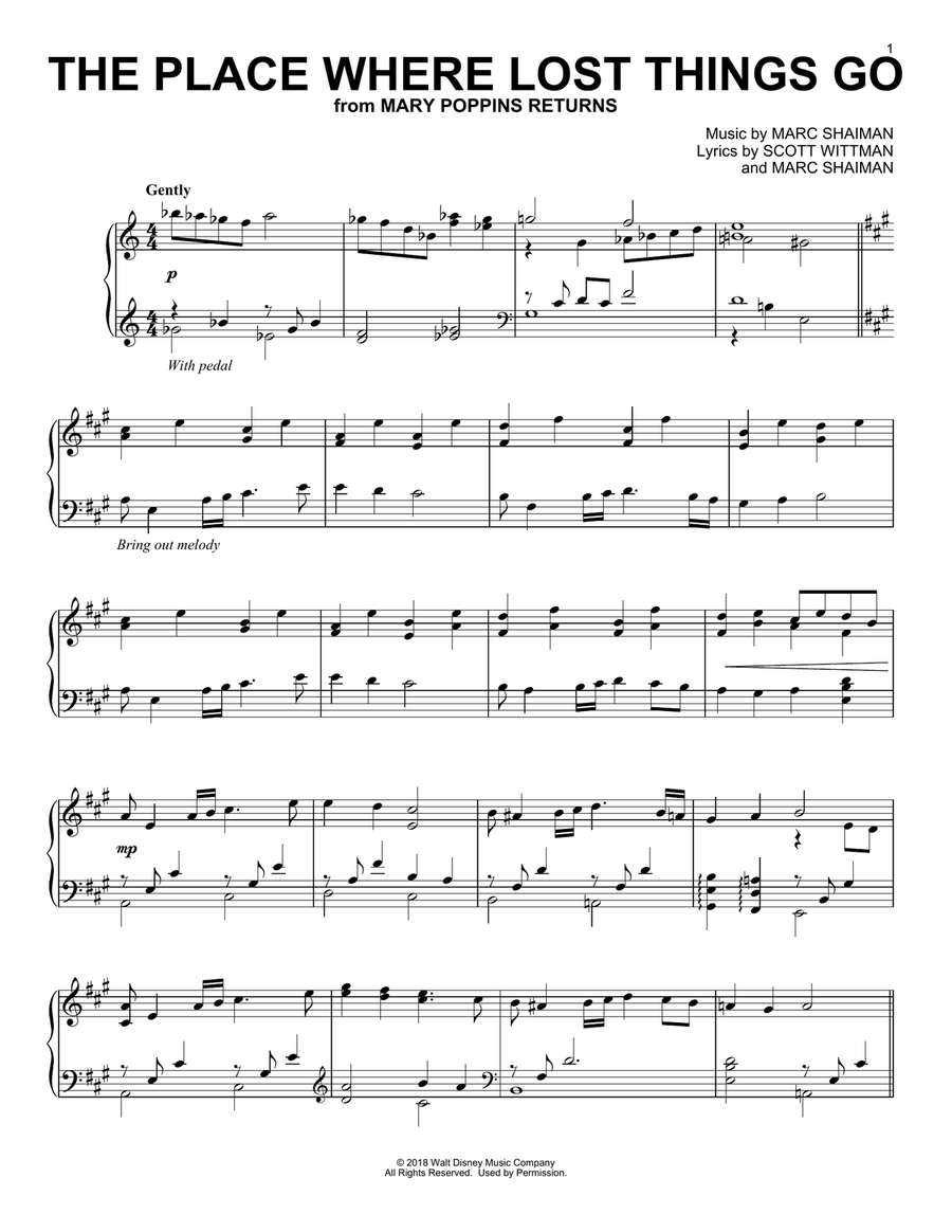 The Place Where Lost Things Go (from Mary Poppins Returns) Piano Solo scores gallery preview page 1