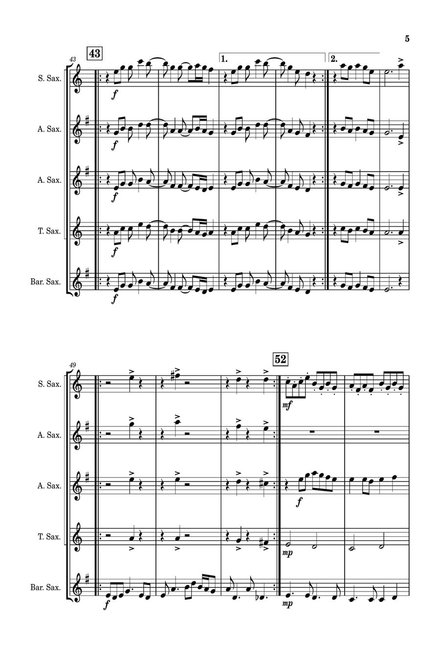 Carry On Wayward Son Saxophone Quintet scores gallery preview page 6