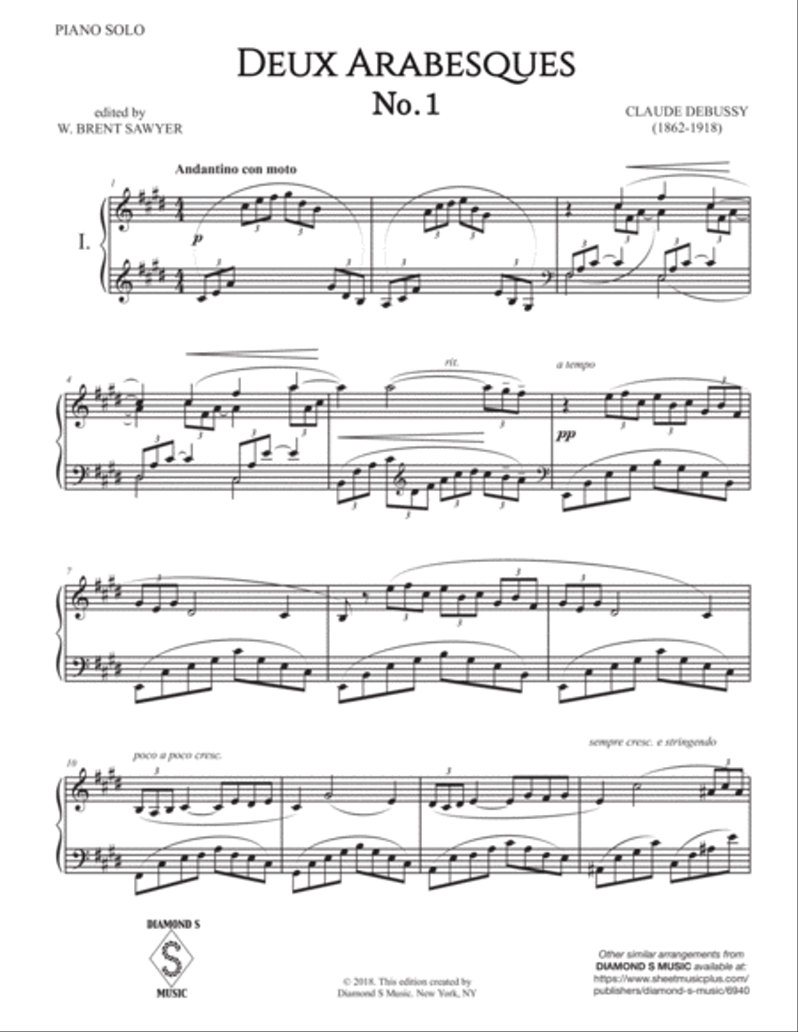 ARABESQUE No.1 in E Major (from Deux Arabesques) by CLAUDE DEBUSSY for PIANO SOLO Piano Solo scores gallery preview page 4