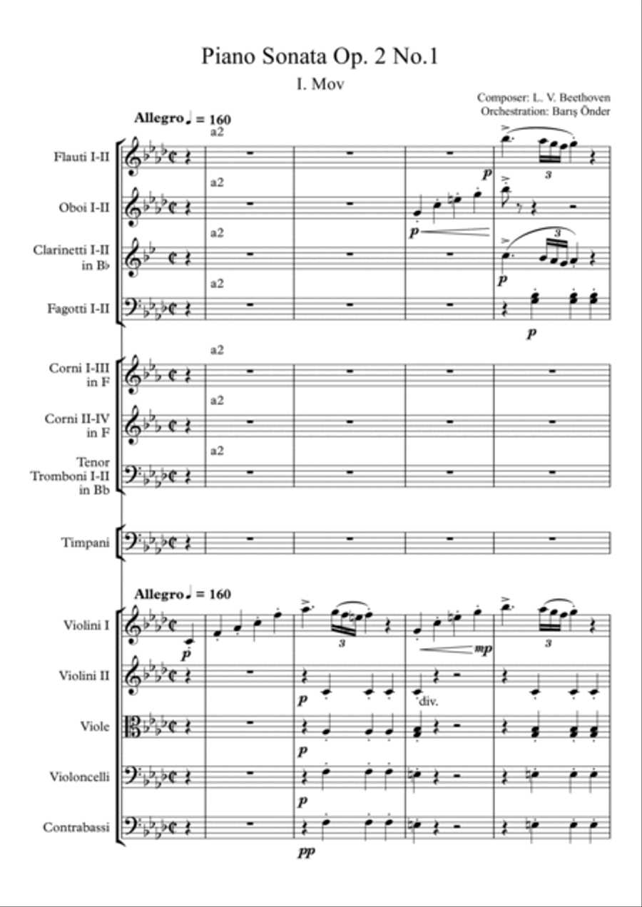 Beethoven Piano Sonata Op. 2 No. 1 Orchestration (by Barış Önder) Full Orchestra scores gallery preview page 2