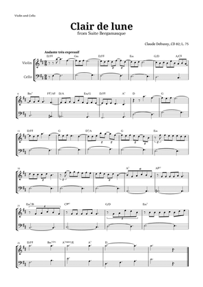 Clair de Lune by Debussy for Violin and Cello