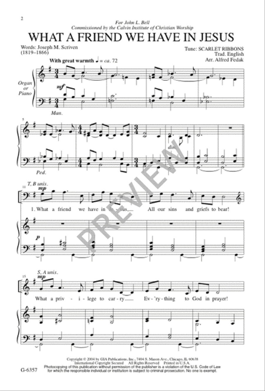 What a Friend We Have in Jesus 4-Part scores gallery preview page 2