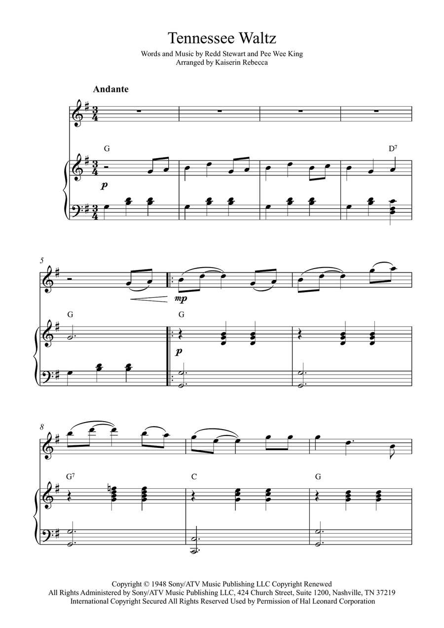 Tennessee Waltz Tennessee Waltz Violin Solo scores gallery preview page 1