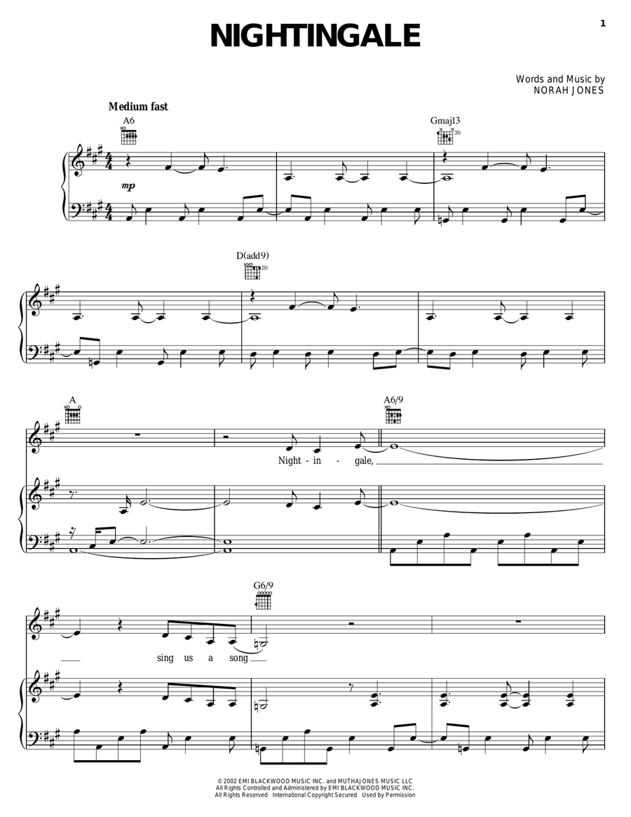 Nightingale Piano, Vocal, Guitar scores gallery preview page 1