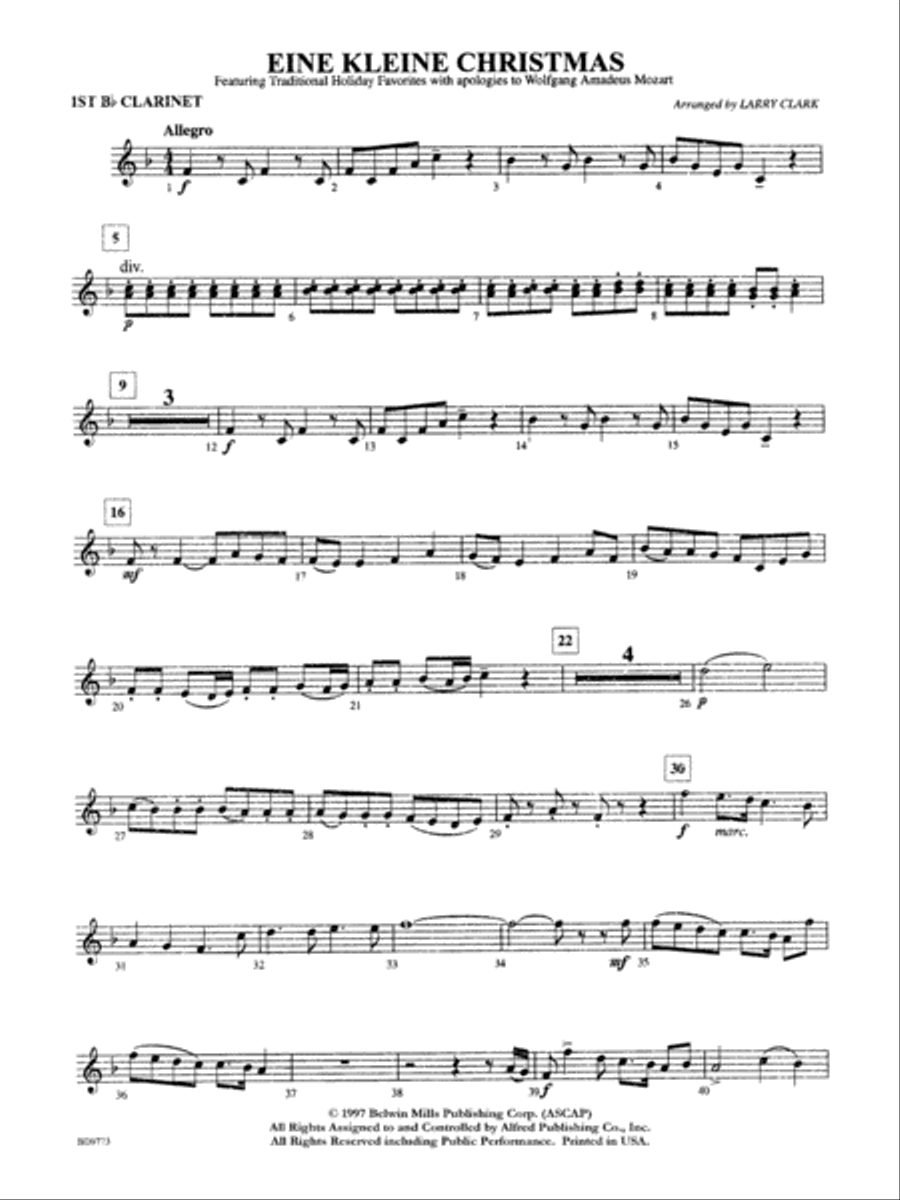 Eine Kleine Christmas (featuring Traditional Holiday Favorites (with apologies to Wolfgang Amadeus Mozart)): 1st B-flat Clarinet Concert Band scores gallery preview page 1