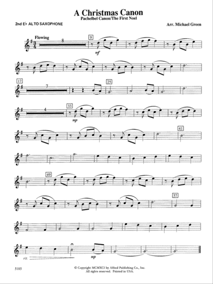 A Christmas Canon (Pachelbel Canon / The First Noel): 2nd E-flat Alto Saxophone Concert Band scores gallery preview page 1