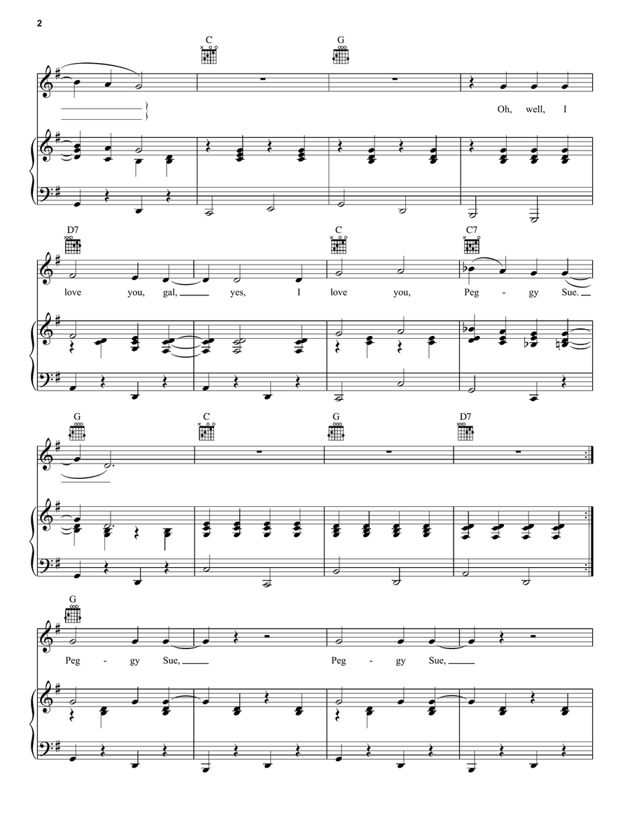 Peggy Sue Peggy Sue Piano, Vocal, Guitar scores gallery preview page 2