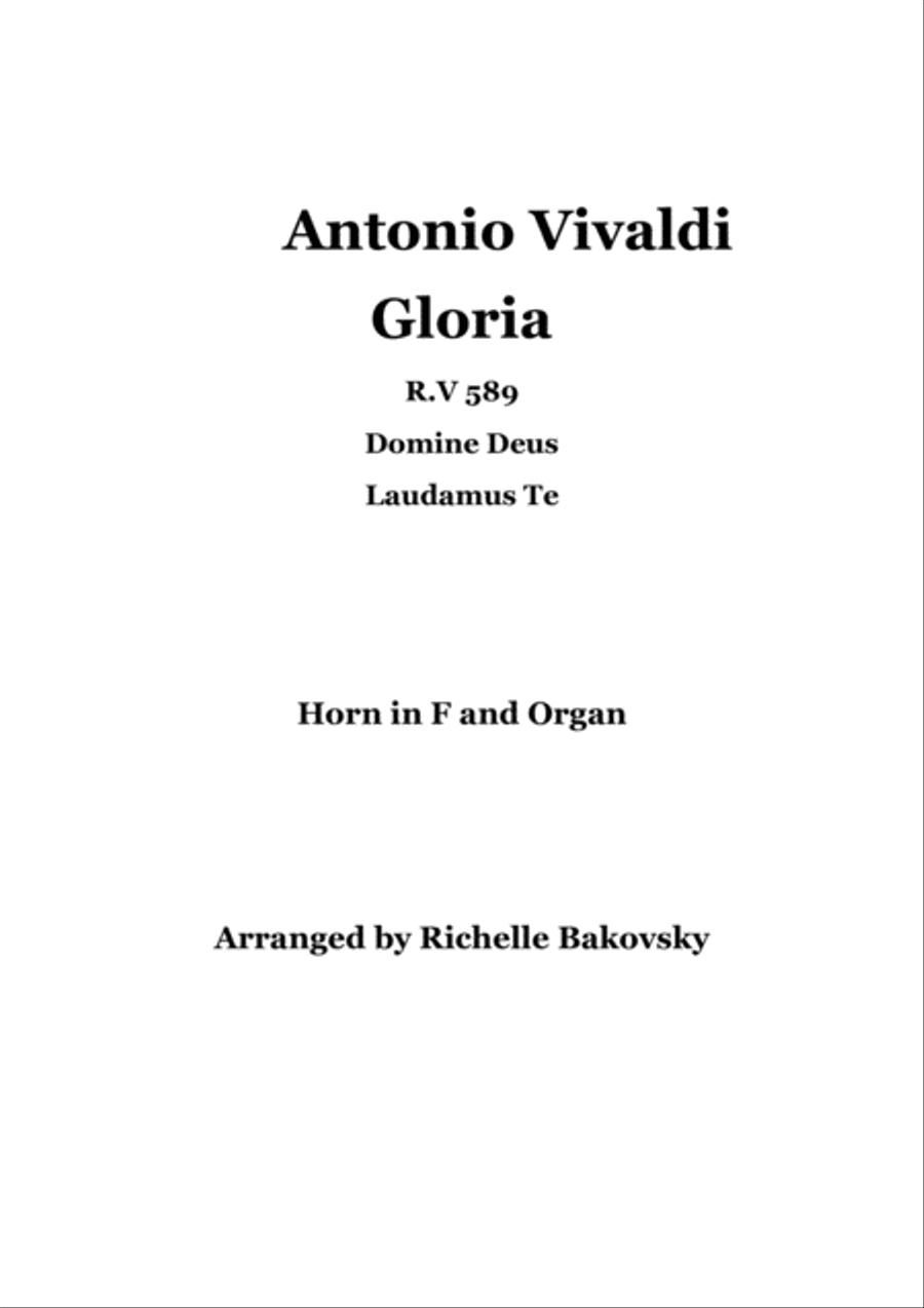 A. Vivaldi: Gloria RV 589: Domine Deus and Laudamus Te for Horn and Piano/Organ Horn scores gallery preview page 1